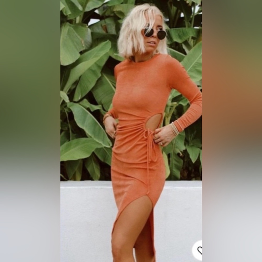 12th Tribe Vibrant Orange Long Sleeve Dress